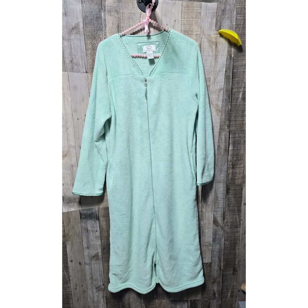 Oscar De La Renta Vintage Sage Green Fleece Robe Nightgown S/M Designer Luxury